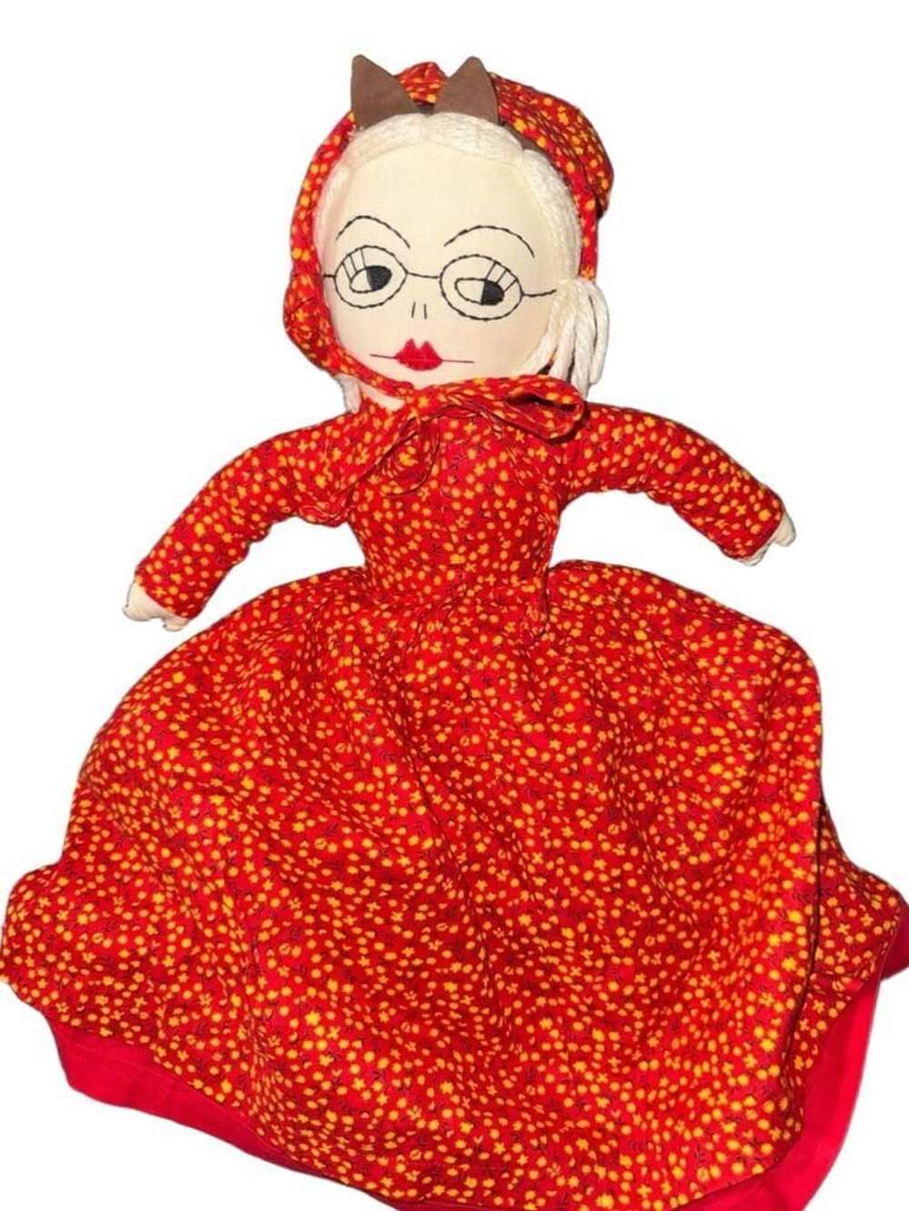 Handmade Vintage Topsy Turvy Reversible Cloth Doll Red Floral